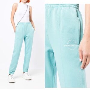 Nwt Helmut Lang Women’s Circle Logo Cotton Track Pants Sweatpants Pool Blue XXS